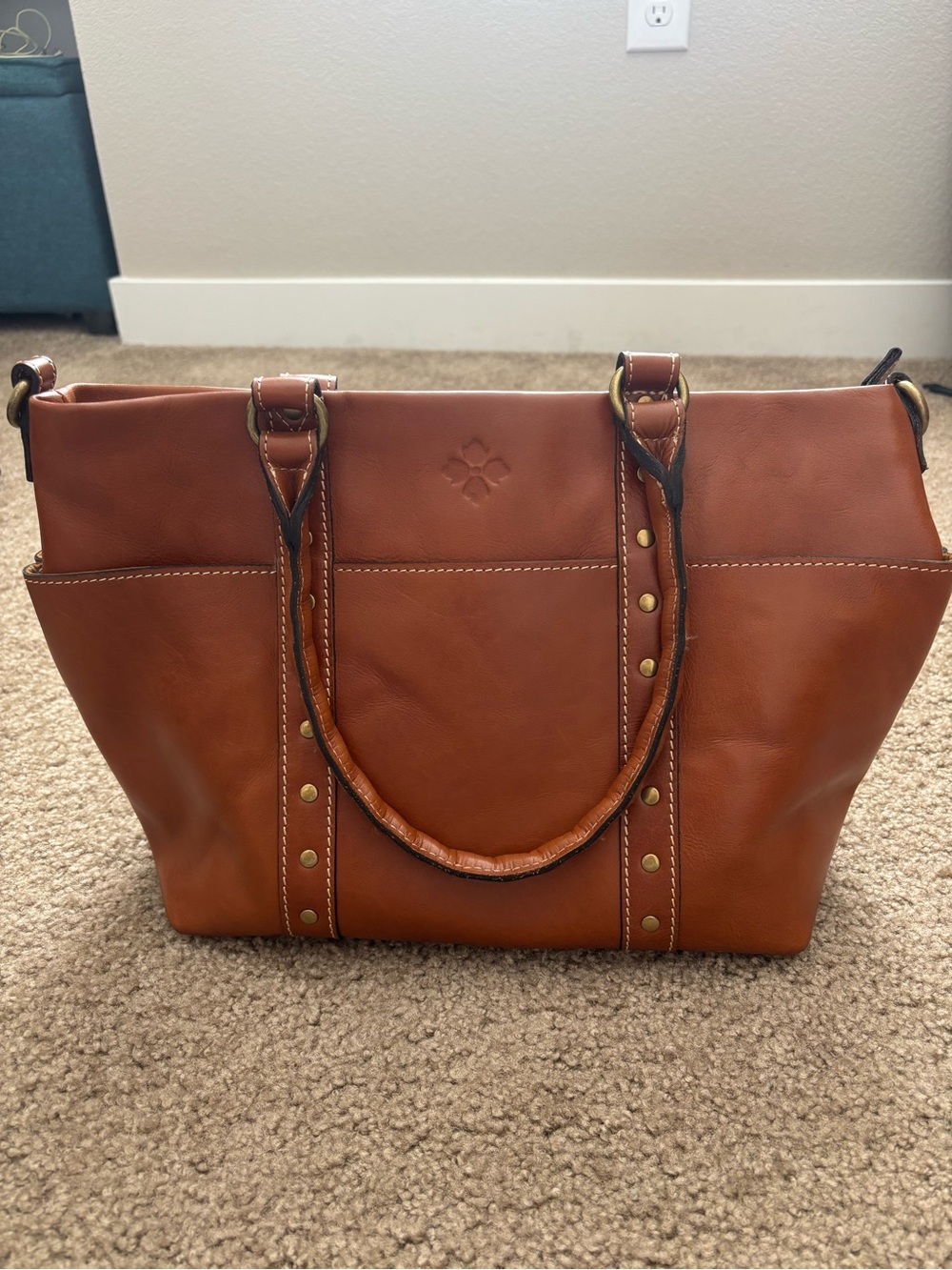 Patricia Nash Talloria Cognac Leather Stud-Accent Tote